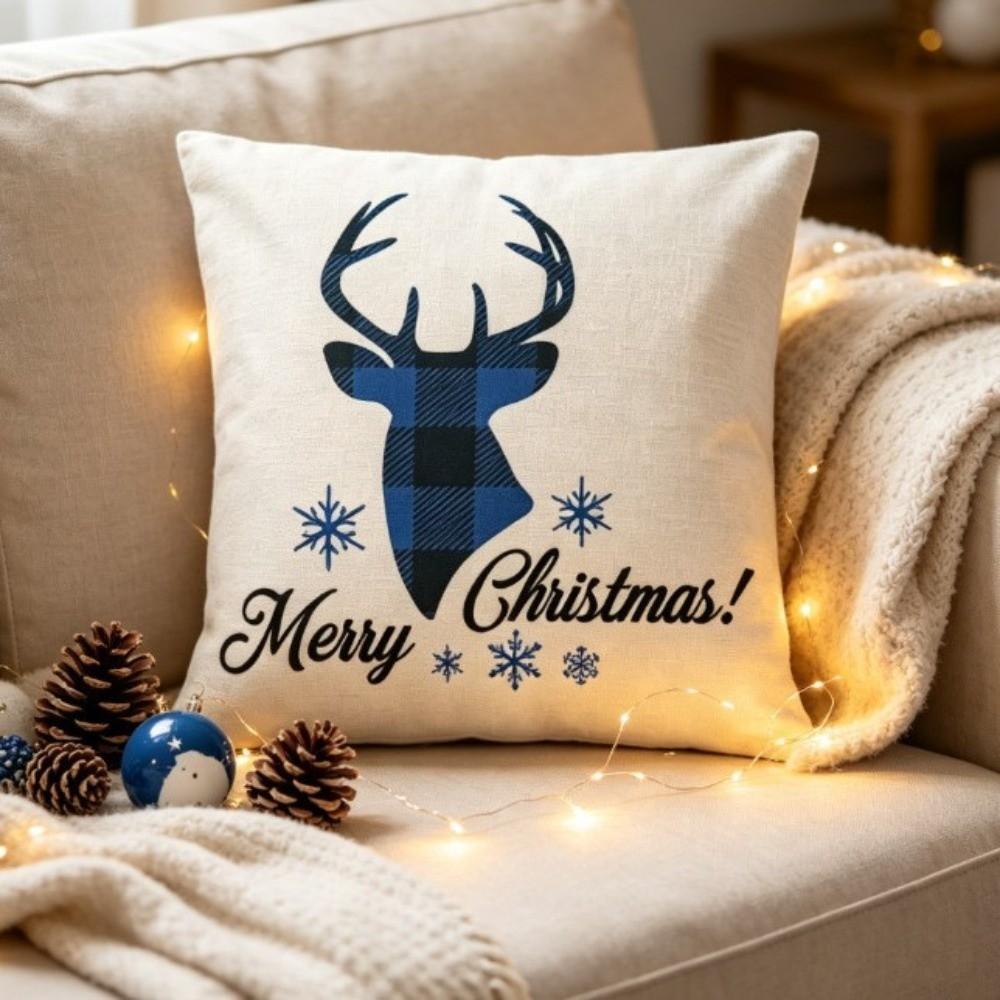 45cm 17in Christmas Pillow Covers Soft Xmas Pillowcase Snowflake Plaid Cushion Cover Sofa