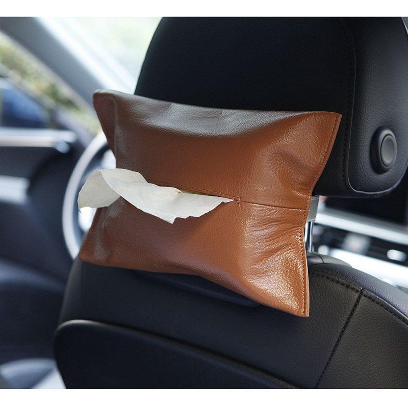 Premium Genuine Leather Car Tissue Box Hanging Style Center Console Lightweight Luxury Auto Accessory