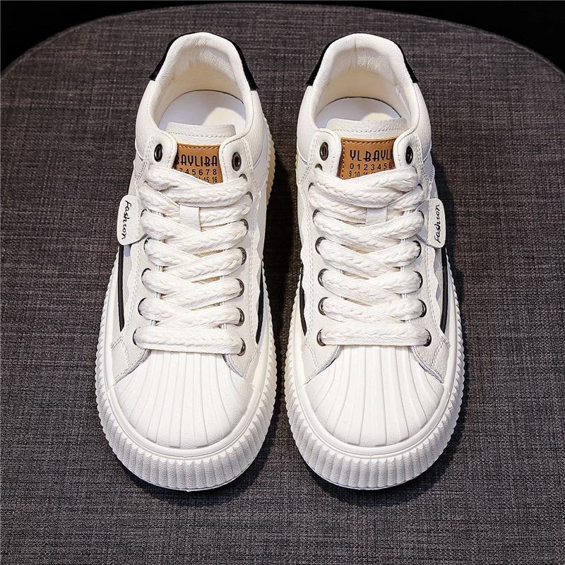 Кожаные белые туфли на платформе, женские туфли Ins Style с высоким берцем, весенние новые универсальные туфли для сноуборда, повседневная спортивная обувь