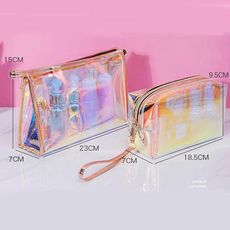 Colorful Holographic Women Cosmetic Bag Tpu Clear Makeup Beauty Organizer Pouch