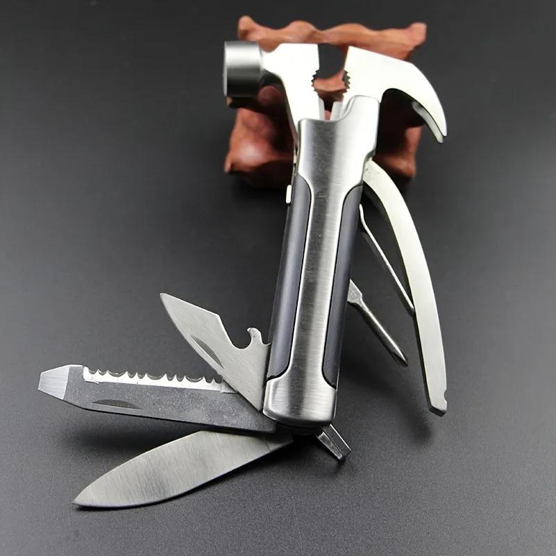 Damaly, Многофункциональный молоток из нержавеющей стали, Портативный мультитул 7-в-1 с молотком-гвоздодером, ножом, отверткой, открывалкой, Идеальный