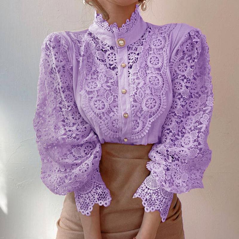 Винтажная хлопковая белая кружевная рубашка, свободные повседневные блузки, ажурная вязанная крючком цветочная блузка с длинным рукавом, женские рубашки Blusas 12928