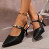 Women's Metal Decoration Stiletto Heel Shoes Elegant Pointed Toe Party Dress Pumps Woman Summer Slingback Heels Sandals
