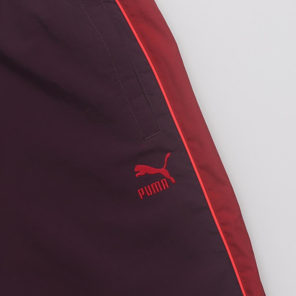 Puma Дышащие прямые брюки со шнуровкой и логотипом на средней талии в стиле ретро в полоску, длинные брюки унисекс, темно-красные 629046-44