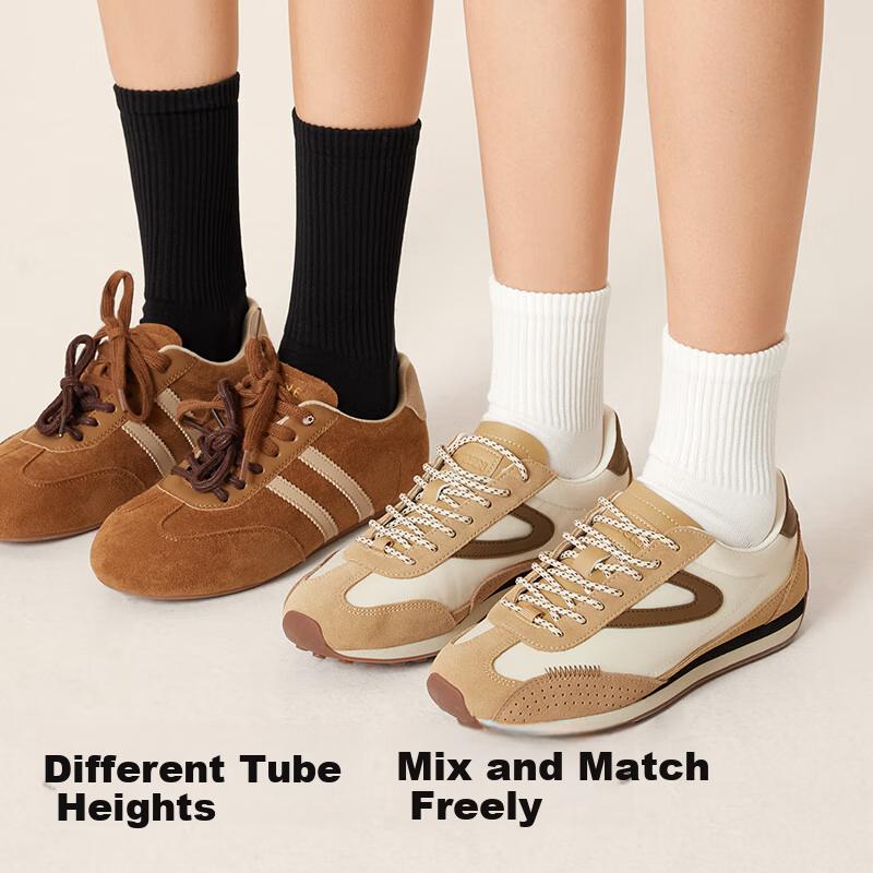Women's Mid-Calf Socks Spring and Autumn Pure Cotton Odor-Resistant Sweat-Absorbing Breathable Sports Seamless Black and White Long Socks 5 Pairs