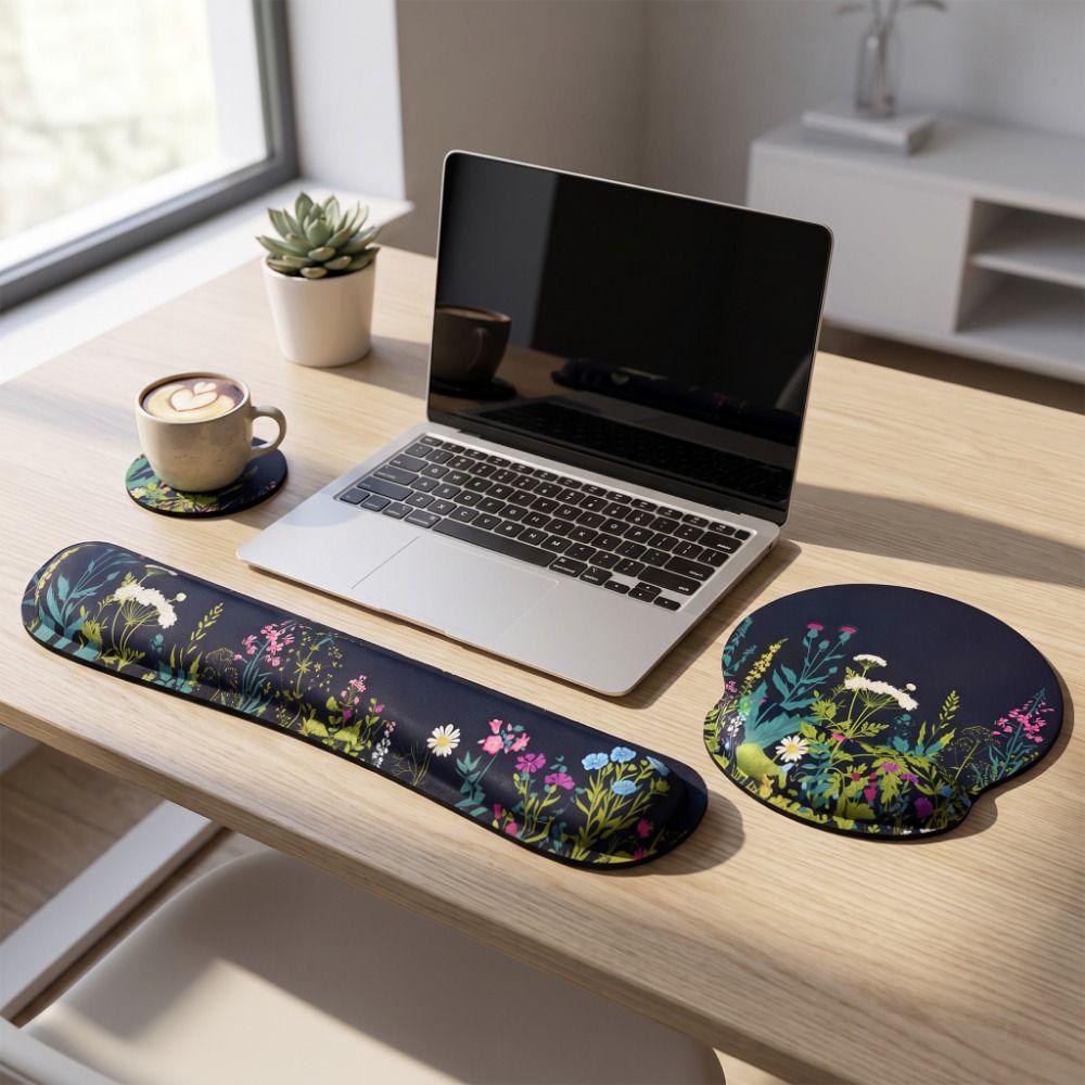 3Pcs/Set Soft Keyboard Wrist Rest Set Non-Slip Base Wristband Mouse Mat  Laptop Use