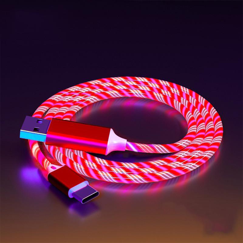 Светящийся USB-кабель Type-C со светодиодом для быстрой зарядки Samsung OPPO Huawei, кабель с текущим светом LED