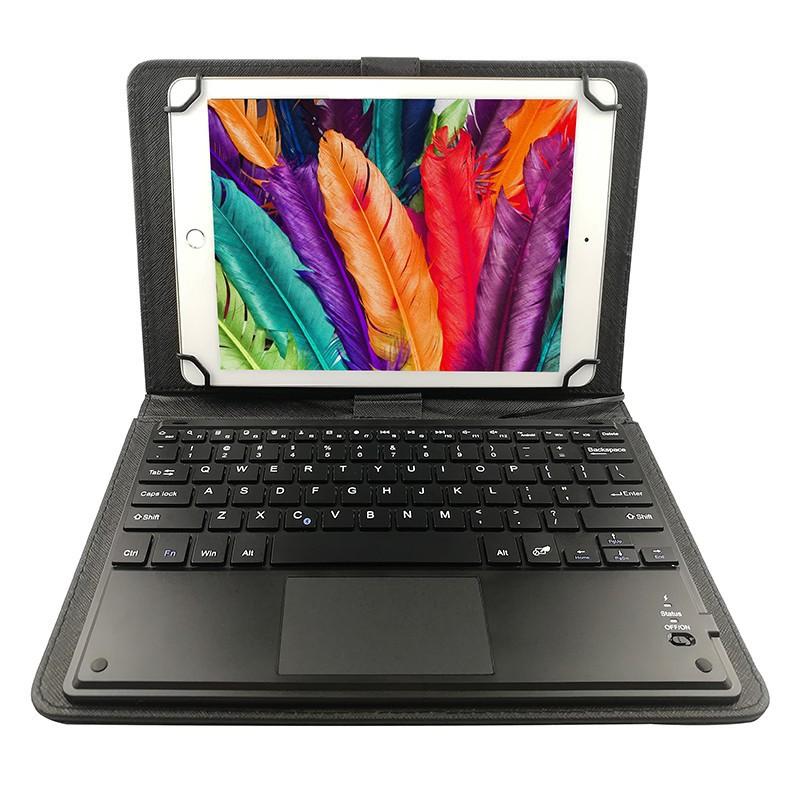 Universal Bluetooth Keyboard Case With Touchpad IPad Tablets - Black Leather-Style Folio Cover