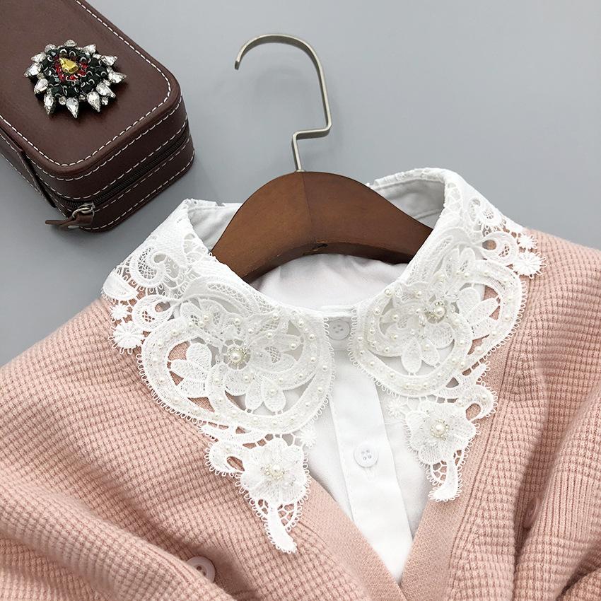 Women's Handmade Beads Fake Collar for Sweater Neckwear Decoration Ladies Half Shirt Detachable Fake Collar Decorative