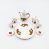 Floral Print Doll Porcelain Tea Set Dish Plate Miniature Cups Pot  Pretend Play