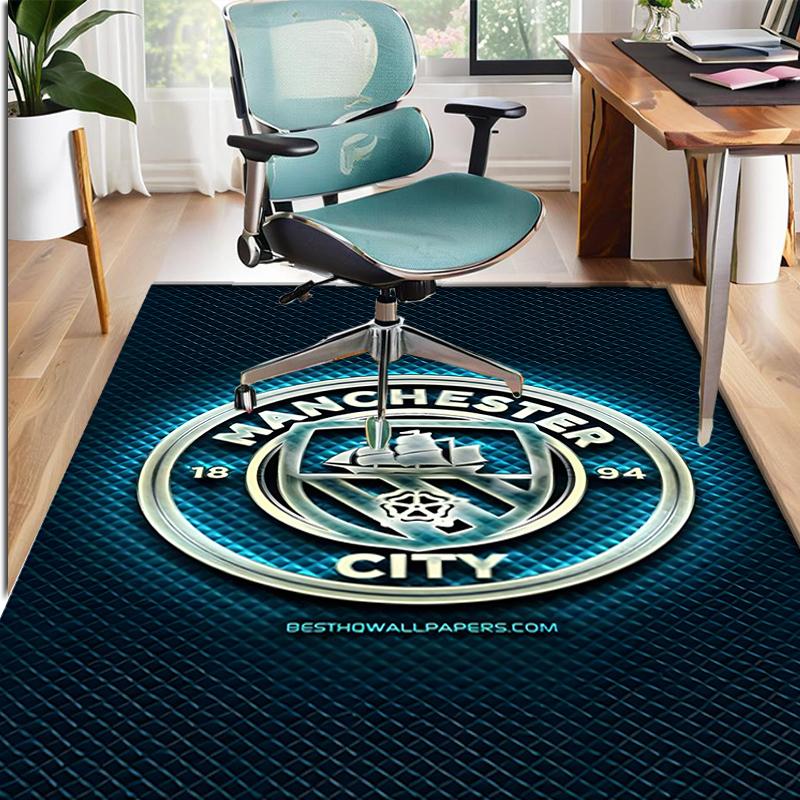 Manchester City FC Pattern Rug, Indoor/Outdoor Mat, for Picnic, Gameroom, Bedroom, Office, Living Room, Home Decor Carpet, Birthday Gift
