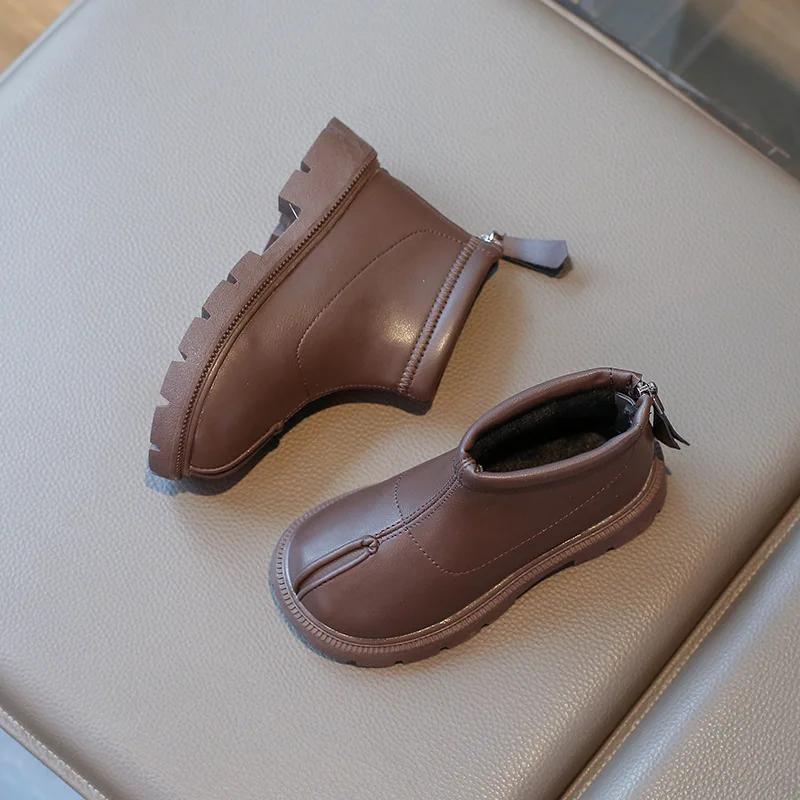 2024 New Winter Children's Boots Causal Black Brown Girls Short Boots Thick Bottom Versatile Kids Fashion Cotton Boots Round-toe