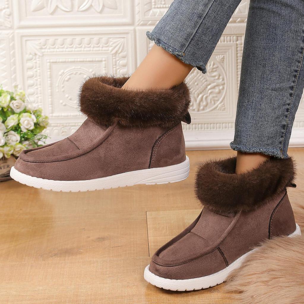 Large Size Casual Low Tube Square Bottomed Snow Boots Autumn Winter Fleece Velvet Suede Martin Boots Fur Cotton Shoes 36-43