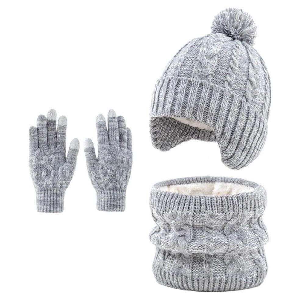 Plush Lining Neck Gaiter Gloves Set Thickened Pullover Hat Warm Gloves Winter