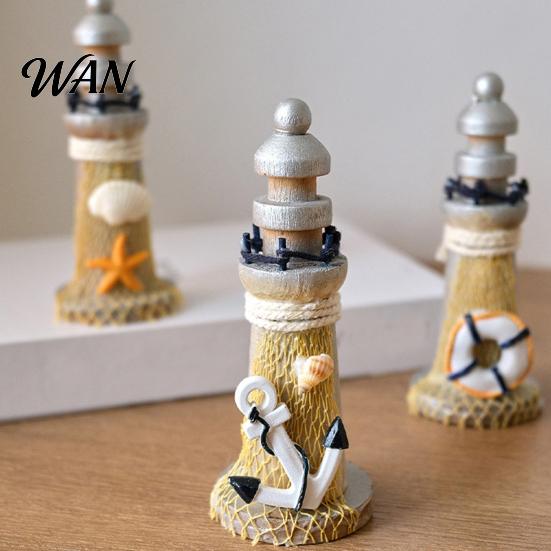 Desk Lighthouse Ornament Rustic Wood Figurine, Nautical Ocean Beach Sculpture, Miniature Statue Handcrafted Coastal Tabletop Centerpiece for