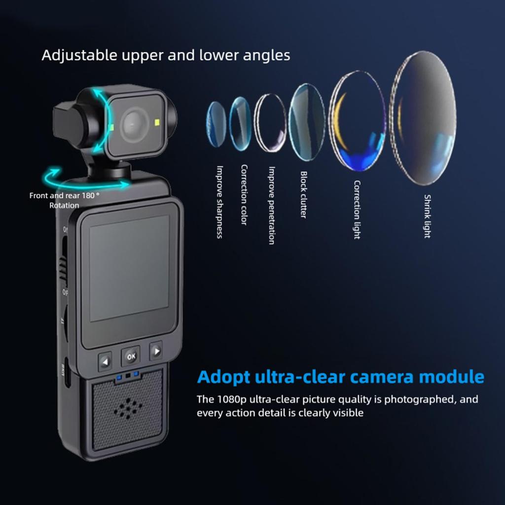 Elprico 1080p Vlog Camera with 270° Rotating Lens, Digital Stabilization, 1.53" Screen, Multi-Mount Camcorder for Outdoor Video