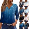 Жен. Футболка Футболка С принтом Пуговицы Рукав 3/4 Повседневные Выходные Мода Классический Классический V-образный вырез Обычный Верх