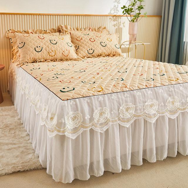 Корейское кружевное покрывало King Size 200x220, хлопковое покрывало с принтом пыли и оборками, двойная стеганая простыня с 2 подушками