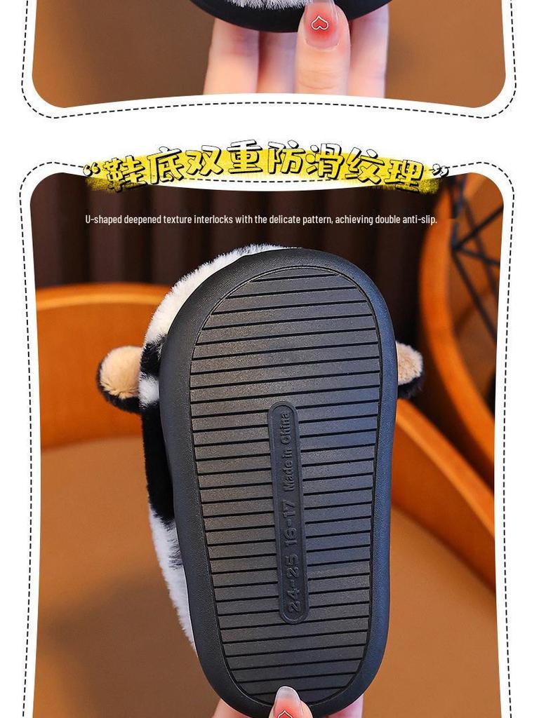 Милые хлопковые тапочки с коровкой для мальчиков для дома/улицы - Нескользящие, Осень/Зима 2024