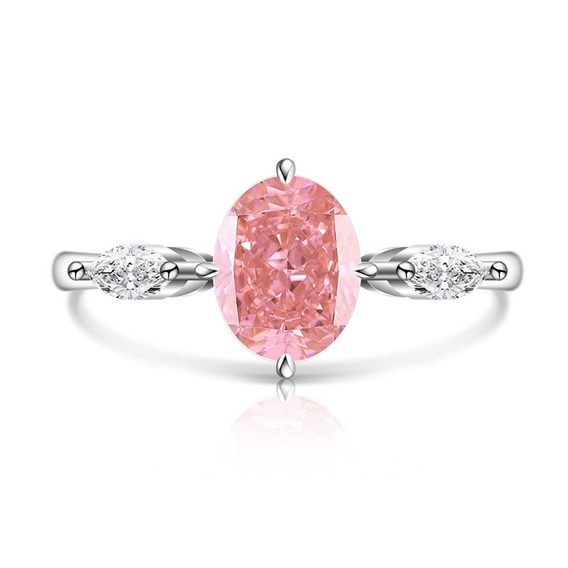 925 Sterling Silver Ice Cut Pigeon Egg Shape Colored Gem Super Sparkling High Carbon Diamond Simple Ring for Women Fashion Jewelry Gift