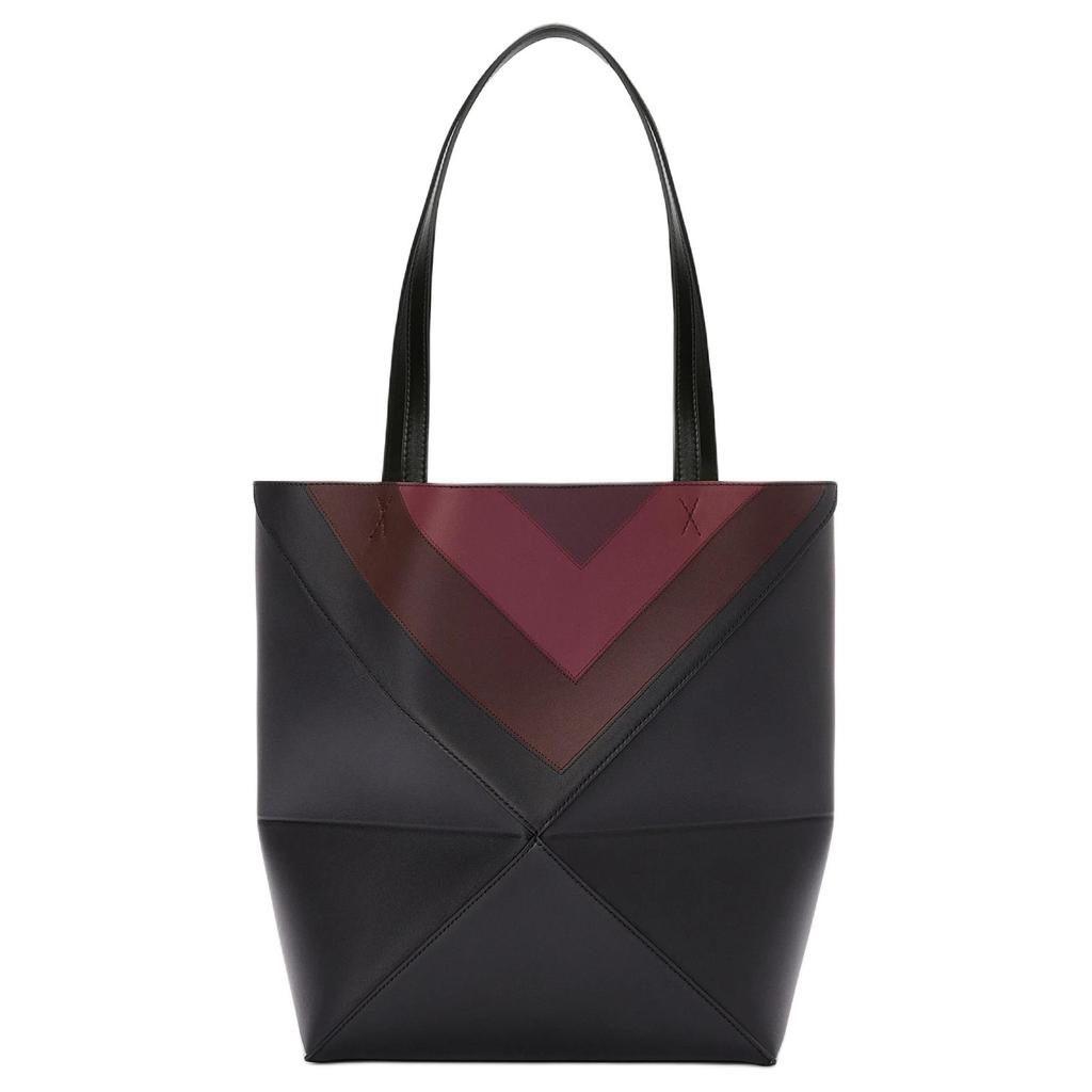 Loewe Medium Puzzle Fold Tote In Nappa Calfskin Black/Burgundy Women Tote_bags A779G50X96-1101