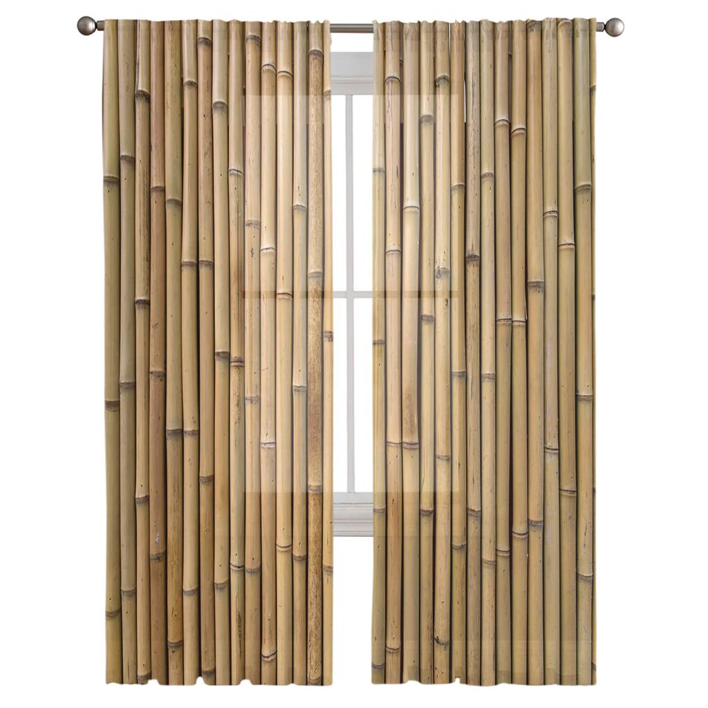 Бамбук ретро потертый растительный тюль прозрачные оконные шторы для гостиной кухни детской спальни вуаль подвесная занавеска