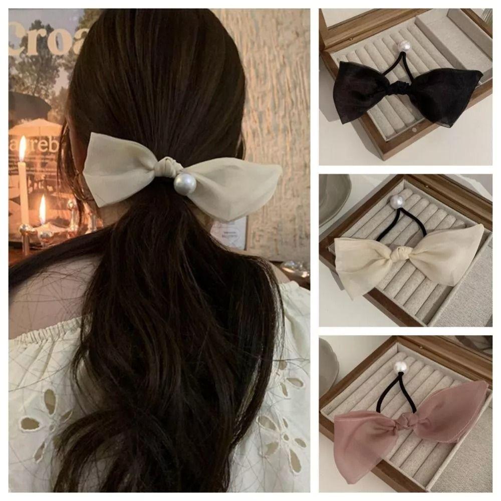 Versatile Pearl Bow Hair Loop Elastic Ponytail Hair Loop Fashion Headstring  Women Girl