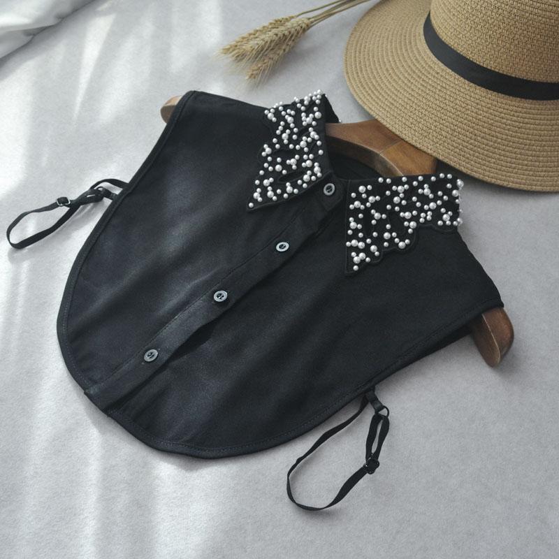 Elegant Beaded Women Fake Collar Shirt Black Embroidery Detachable Collar Fake Women Vintage False Collar Removable Nep Kraagie
