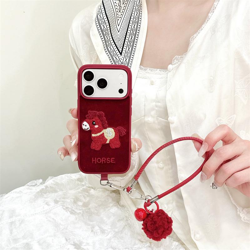 Вышитый чехол-кошелек с золотой монетой и лошадью для iPhone 17/16 Pro Max/15/14 - Элегантный дизайн