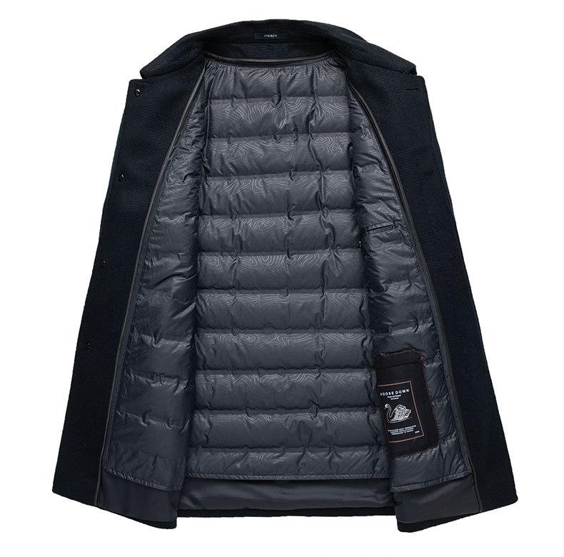 Мужское шерстяное пальто средней длины с гусиным пухом для осени и зимы - Кашемировое пальто для мужчин среднего и пожилого возраста