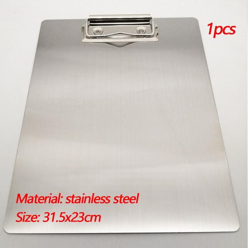 A4 Clip Board Stainless Steel Writing Pad Folder Paper Office Supplies Organizer Clipboard Storage Box Document Pad Paper Holder