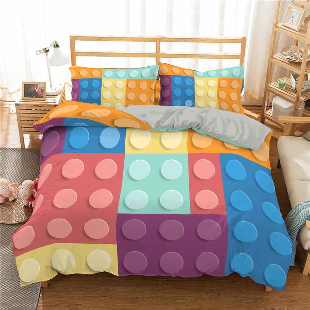 Building Block Duvet Cover Single Queen Bedding Set Colorful Toy Cubes Blocks Printed Soft Microfiber Quilt Cover for Teen Girls