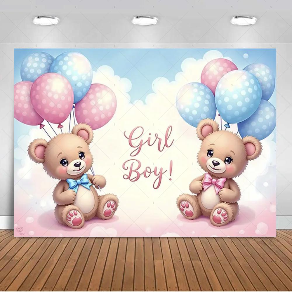 The genre Reveal theme backdrop baby party decorations supplies pink blue bear gift banner newborn shower photography4881