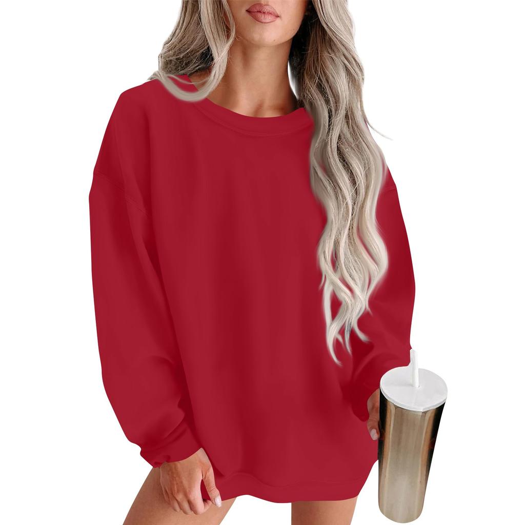 Women's Fashion Round Neck Solid Color Long Sleeve Basic Sweatshirt Top