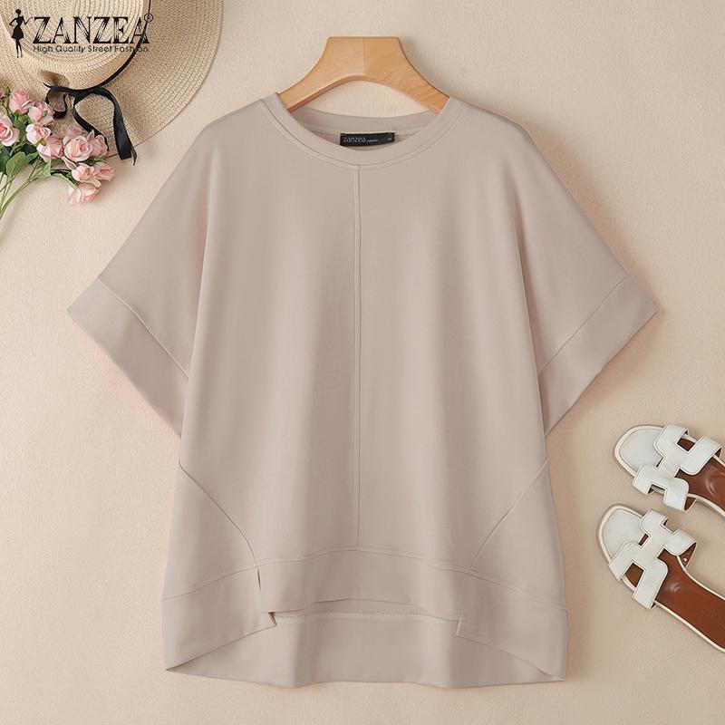 ZANZEA Женские повседневные футболки с круглым вырезом, однотонные, с рукавом до локтя