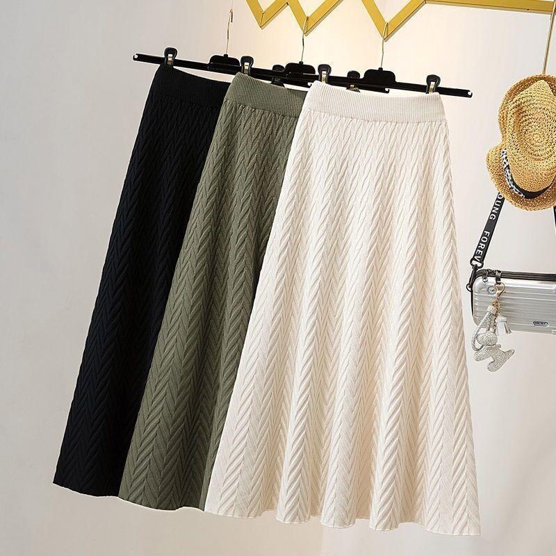 Вязаная юбка средней длины для женщин, весна, средней длины 2023, юбка трапециевидной формы с высокой талией и тонкой юбкой-зонтиком, женские топы