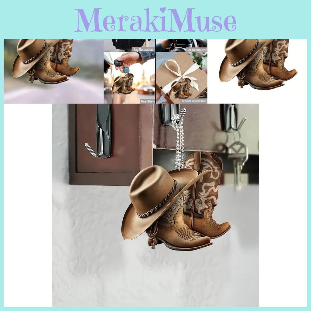 Acrylic Car Stylish Charm Fun Cowboy Boot And Hat Flat Decoration For Vehicles