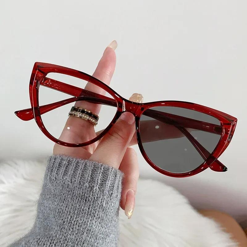 Fashion Retro Pochromic Glasses Vintage Cat Eye Women Men Color Change Eyeglasses Frame Chameleon Eyewear UV400 Sun Glasses