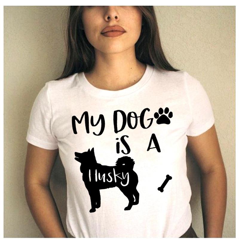 ZIMOXUAN Забавная футболка с буквенным принтом «MY DOG IS A HUSKY», хлопковая свободная футболка с короткими рукавами для женщин, футболки