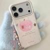 Розовый чехол-медведь с яблоком в корейском стиле для iPhone 16/17 Pro Max с цепочкой