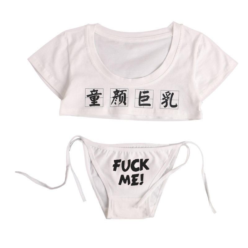 Нижнее белье ручной работы, сексуальное, милое, детское, бюстгальтер из хлопка с принтом, очень короткий комплект нижнего белья и трусиков