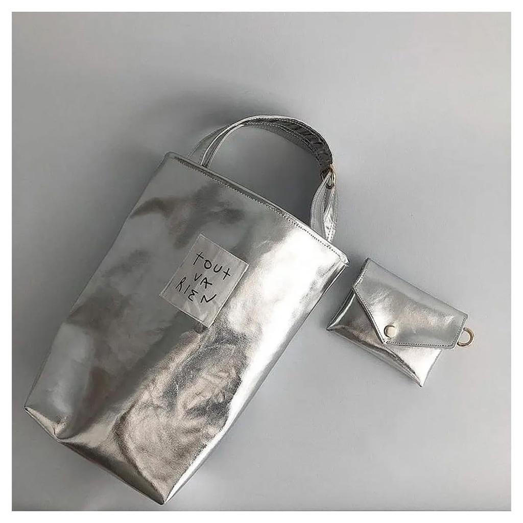 Сумка через плечо Сумка-тоут Милая сумочка Блестящая стильная ретро-сумка с логотипом из светло-серебристого цвета [DIVA Rose] Женская