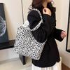 Fashionable Leopard Patterned Canvas Tote Bag For School Commute With Comfortable Single Shoulder Strap
