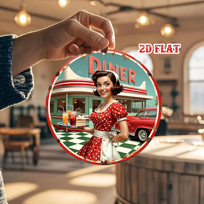 D Flat pc Timeless Charm Aluminum Metal Tin Sign Diner Decor Round Aluminum Sign Retro Style X Round Aluminum