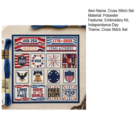 Segmented Embroidery Pattern 250th Anniversary Cross Stitch Kit, Independence Day Theme, Red White Blue Threads Patriotic Set, USA Patterns