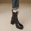 Fashion New Autumn Winter Black White Motorcycle Boots Womens Square Toe Cross Tied Platform Chunky High Heels Ankle Booties 45
