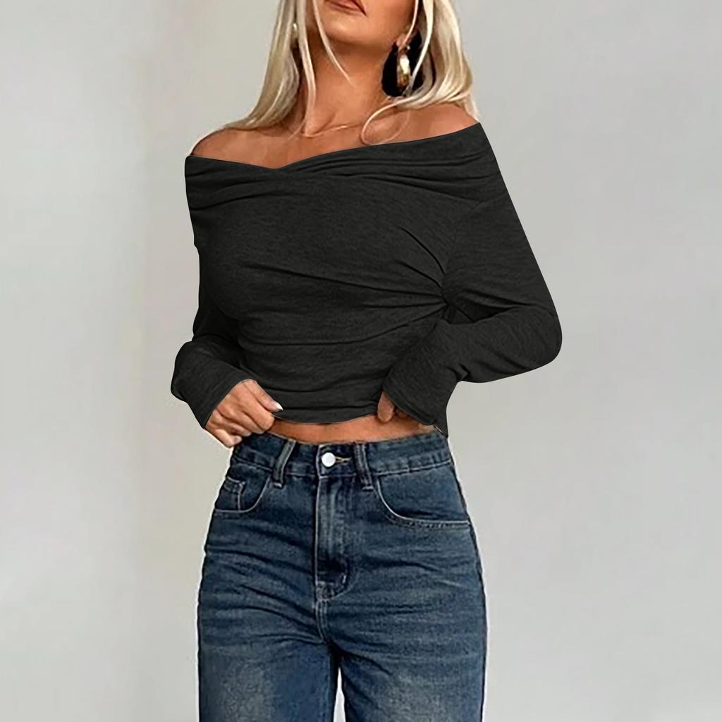 Женские рубашки с длинным рукавом, модные модели с открытыми плечами, укороченные топы, многослойные, облегающие топы