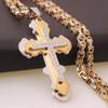 Classic Mens Silver Gold Color Cross With Crystal Pendant Necklace Stainless Steel Link Chain Byzantine Necklace Jewelry