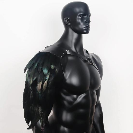 Средневековая шаль с перьями в стиле панк, готика, искусственная кожа, костюм, доспехи, Хэллоуин, косплей, регулируемая наплечная броня, двойная наплечная защита, ремень безопасности