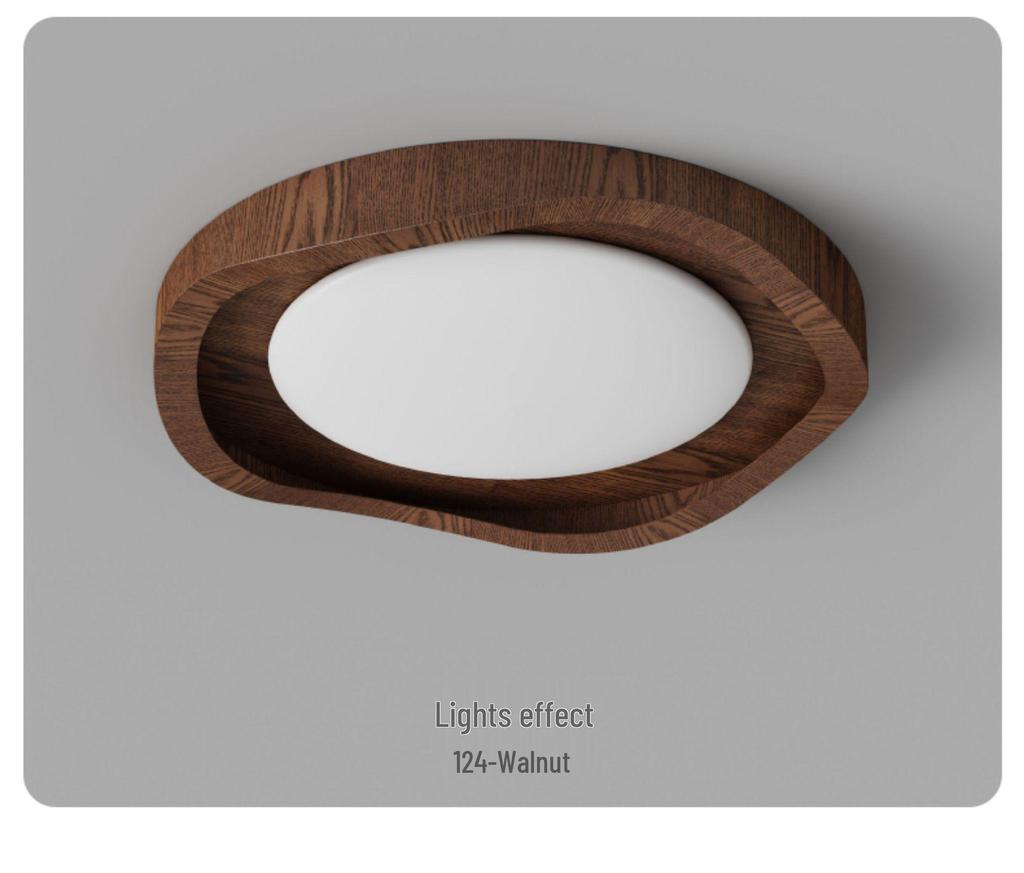 Wabi-Sabi Modern Walnut Ceiling Light - Minimalist Mid-Century Style, Dimmable for Bedroom